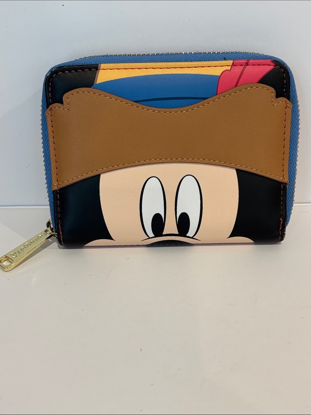 Disney Peekaboo Mickey Men's Zip Wallet in Blue, Tan & Black